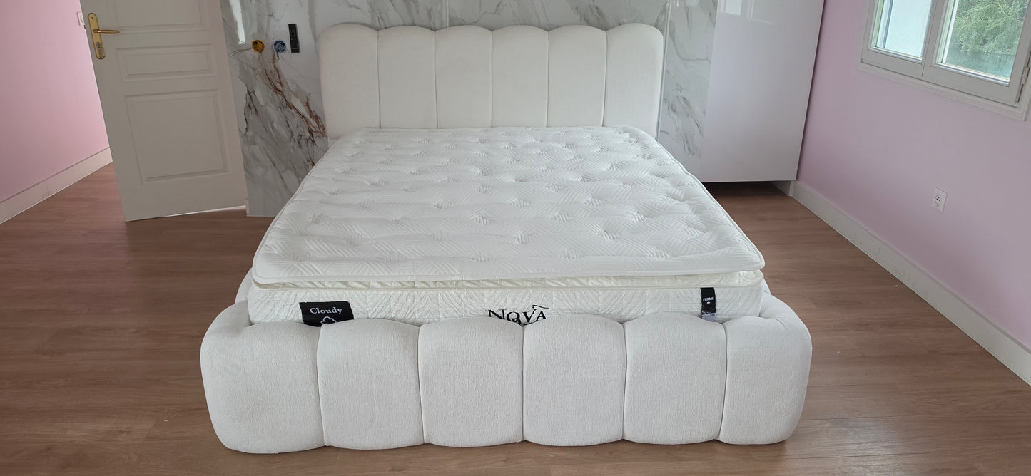 Lit Coffre ALYA BLANC CASSE - Chenille ( SANS MATELAS )
