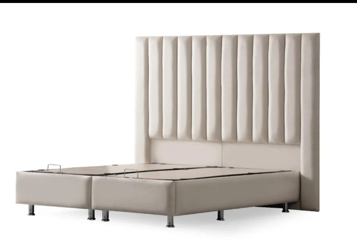 Lit Coffre ATHENA BLANC CASSE - VELOURS ( SANS MATELAS )