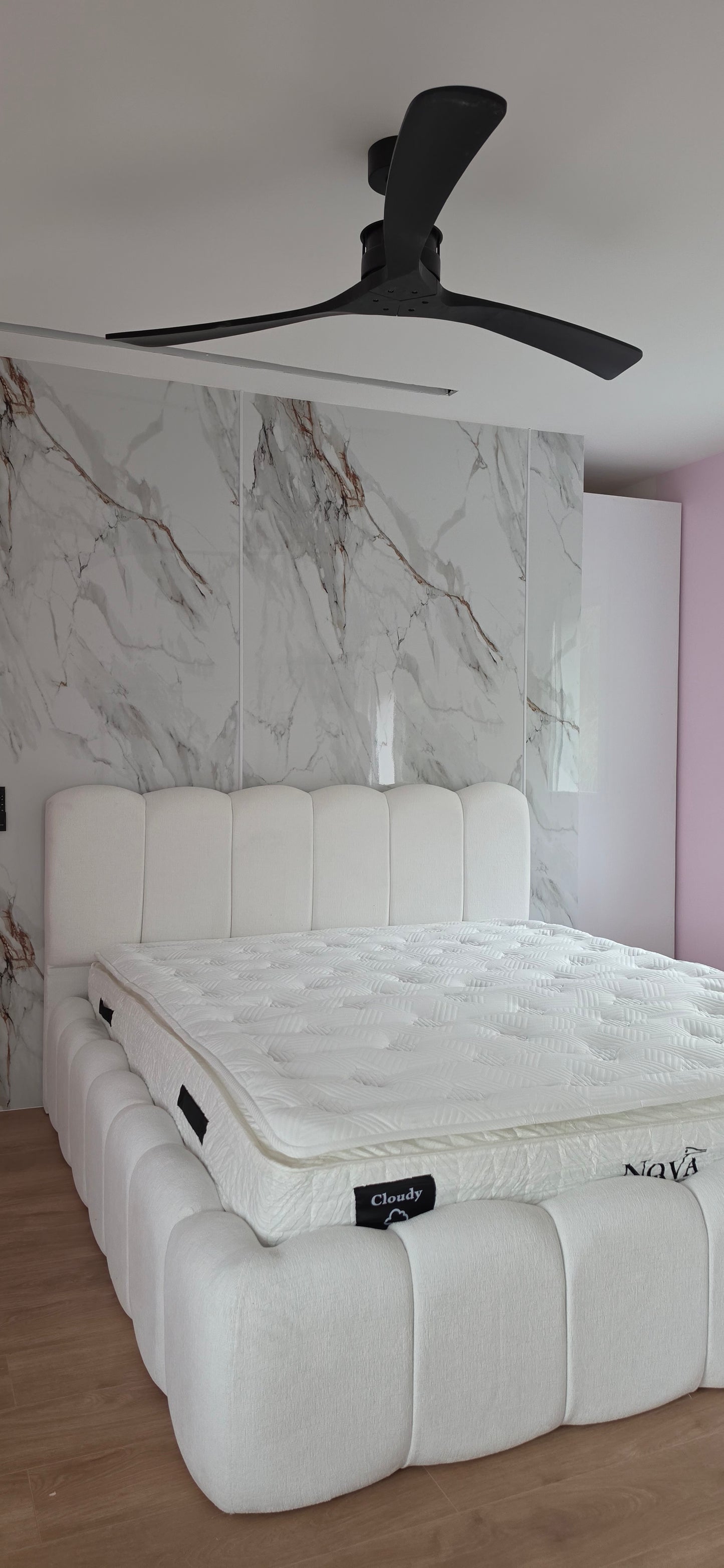 Lit Coffre ALYA BLANC CASSE - Chenille ( SANS MATELAS )
