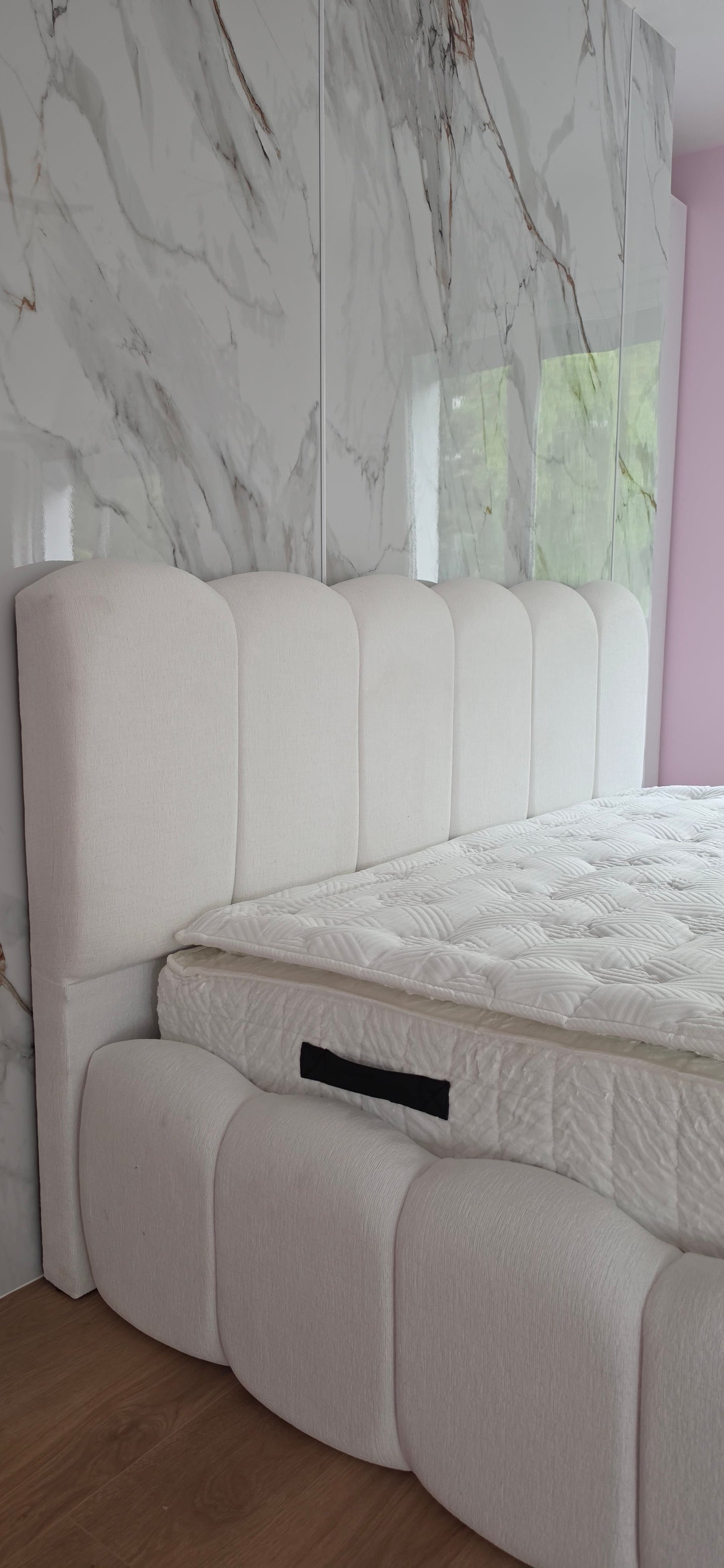 Lit Coffre ALYA BLANC CASSE - Chenille ( SANS MATELAS )