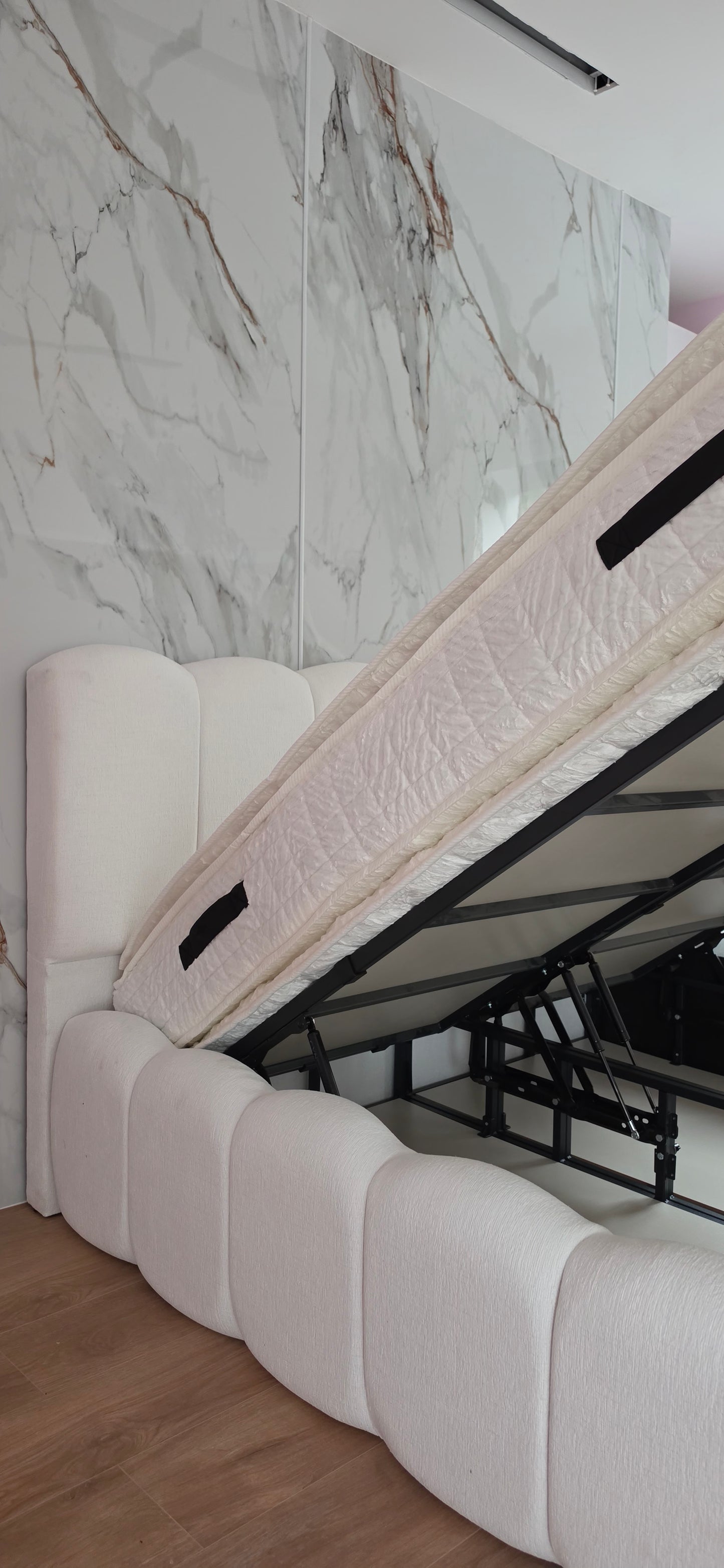 Lit Coffre ALYA BLANC CASSE - Chenille ( SANS MATELAS )
