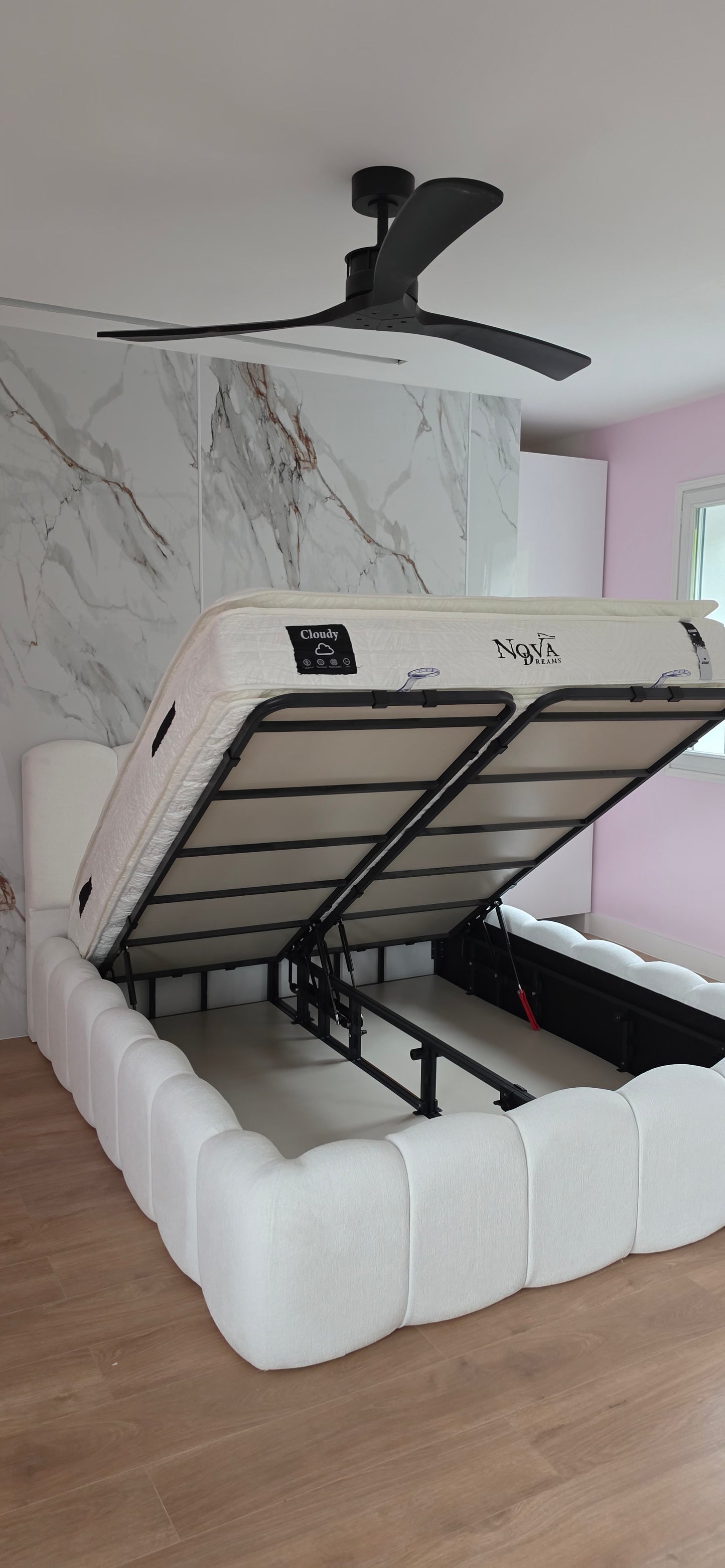 Lit Coffre ALYA BLANC CASSE - Chenille ( SANS MATELAS )