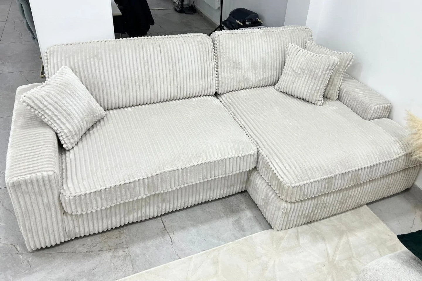 Canapé Mini Lexus Côtelé Blanc Cassé D'angle Droit Dimension : 260x150cm