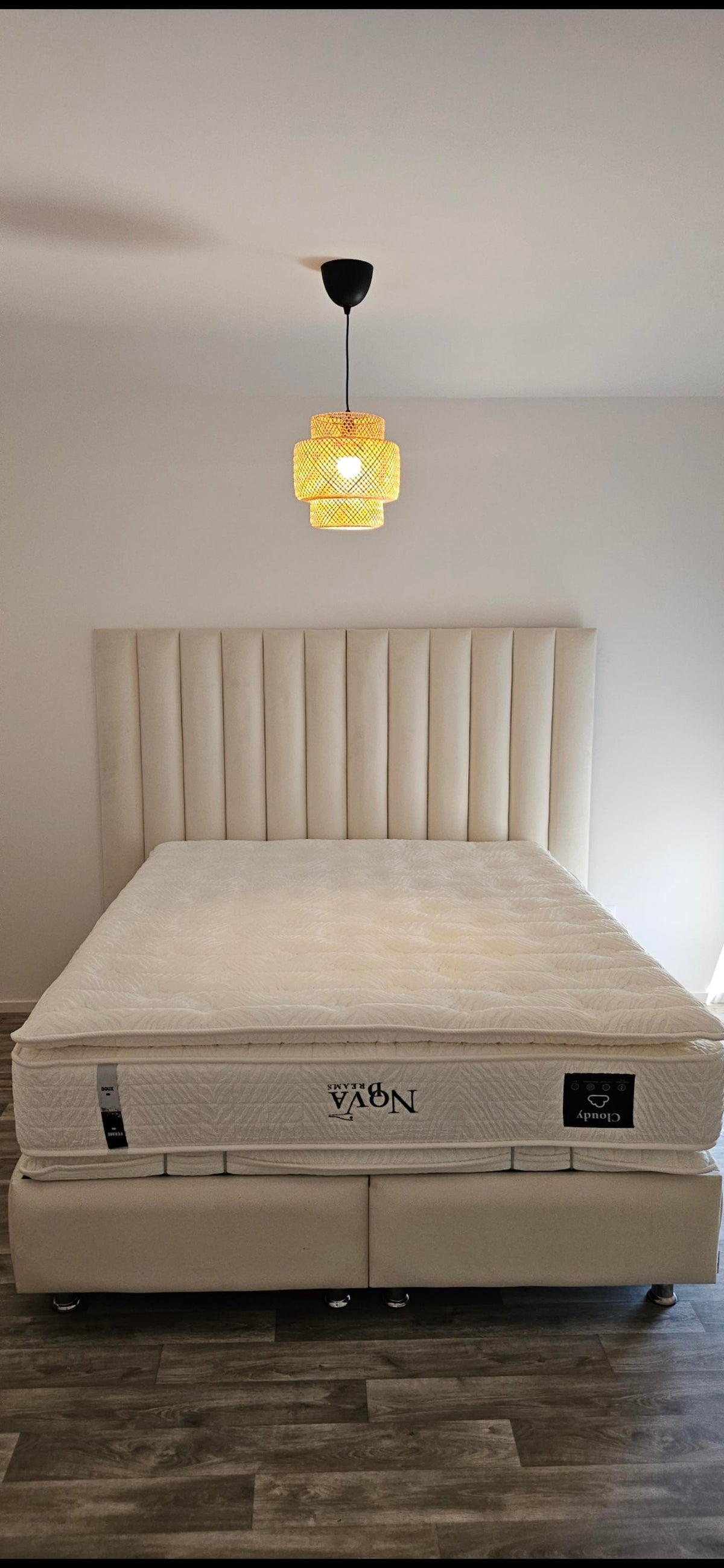 Lit Coffre ATHENA BLANC CASSE - VELOURS ( SANS MATELAS )
