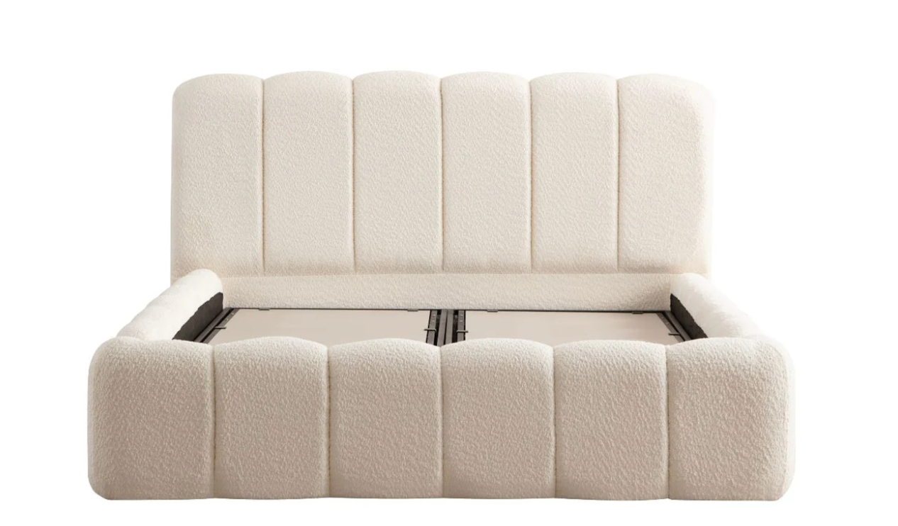 Lit Coffre ALYA BLANC CASSE - Chenille ( SANS MATELAS )
