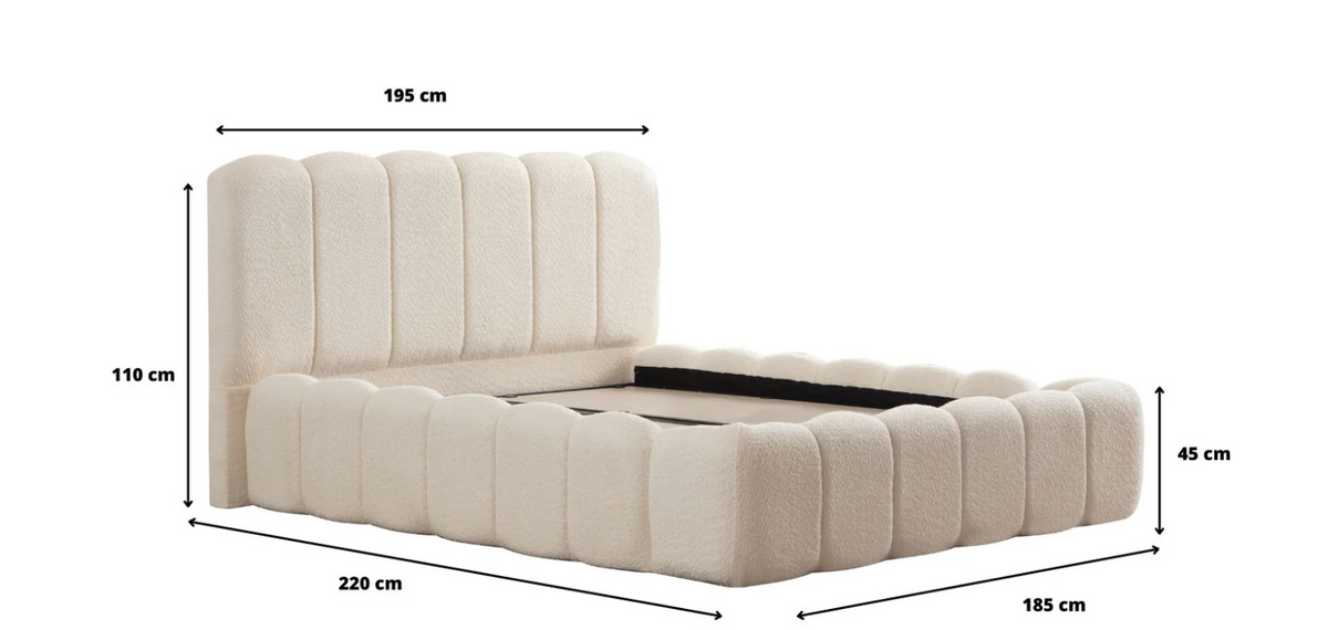 Lit Coffre ALYA BLANC CASSE - Chenille ( SANS MATELAS )